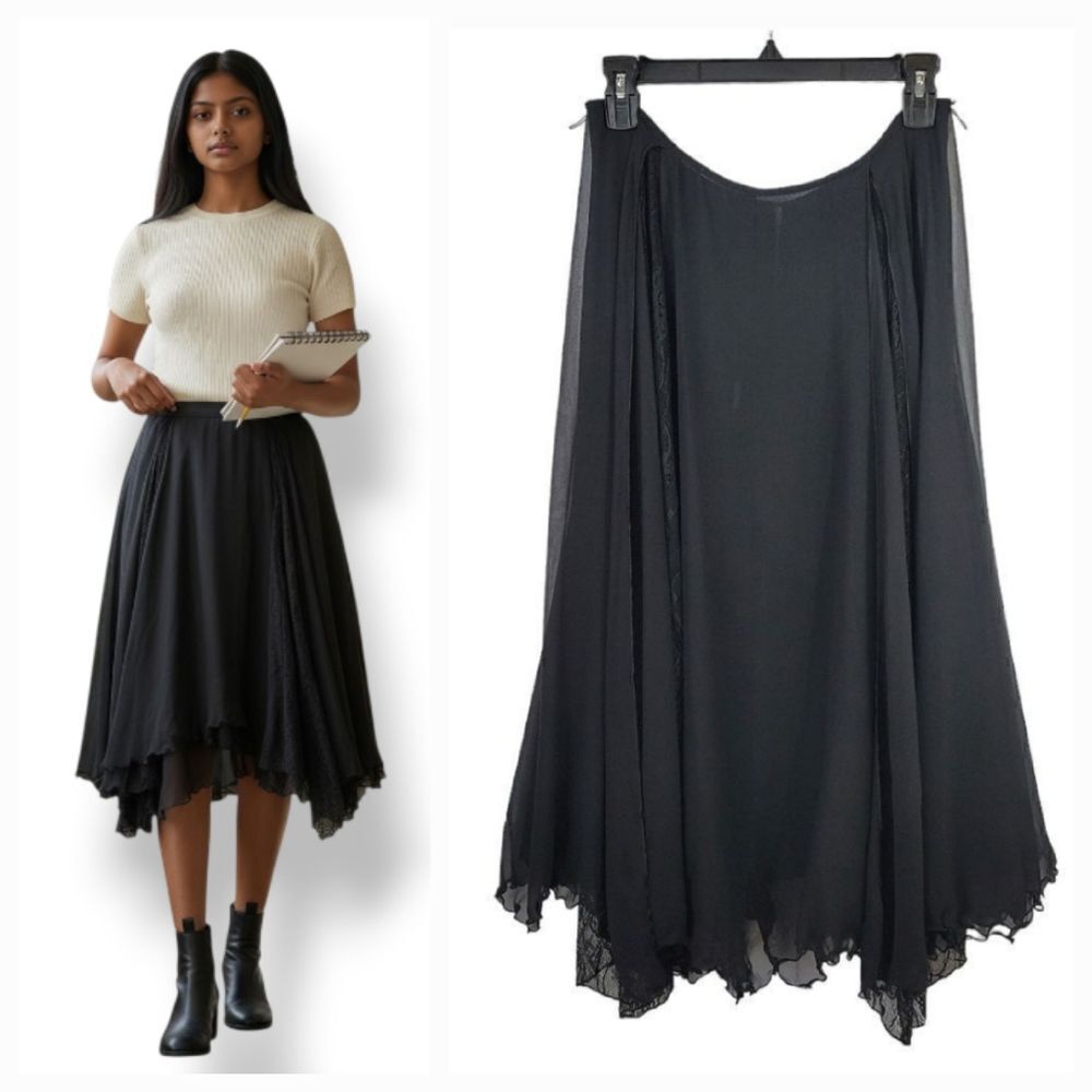 NEW Vintage Y2K Betsey Johnson New York Silk & Lace Asymmetrical Hem Skirt Sz 6